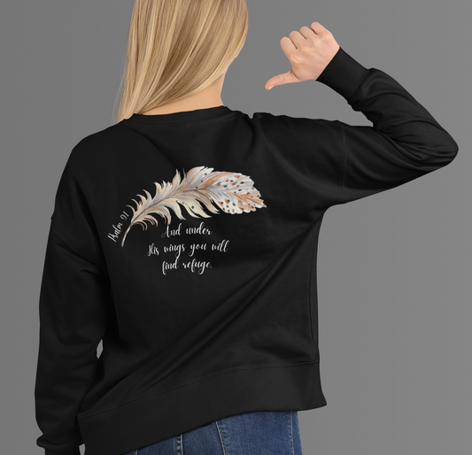 Super Soft Psalm 91 Christian Women's Bible Verse Sweatshirt - Under His Wings You Will Find Refuge Crewneck Scripture Gospel Apparel