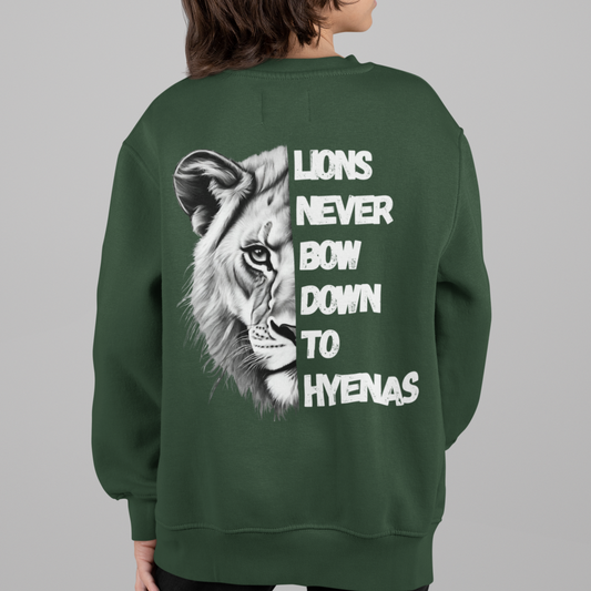 Kids Lions Never Bow Down To Hyenas Youth Crewneck Sweatshirt