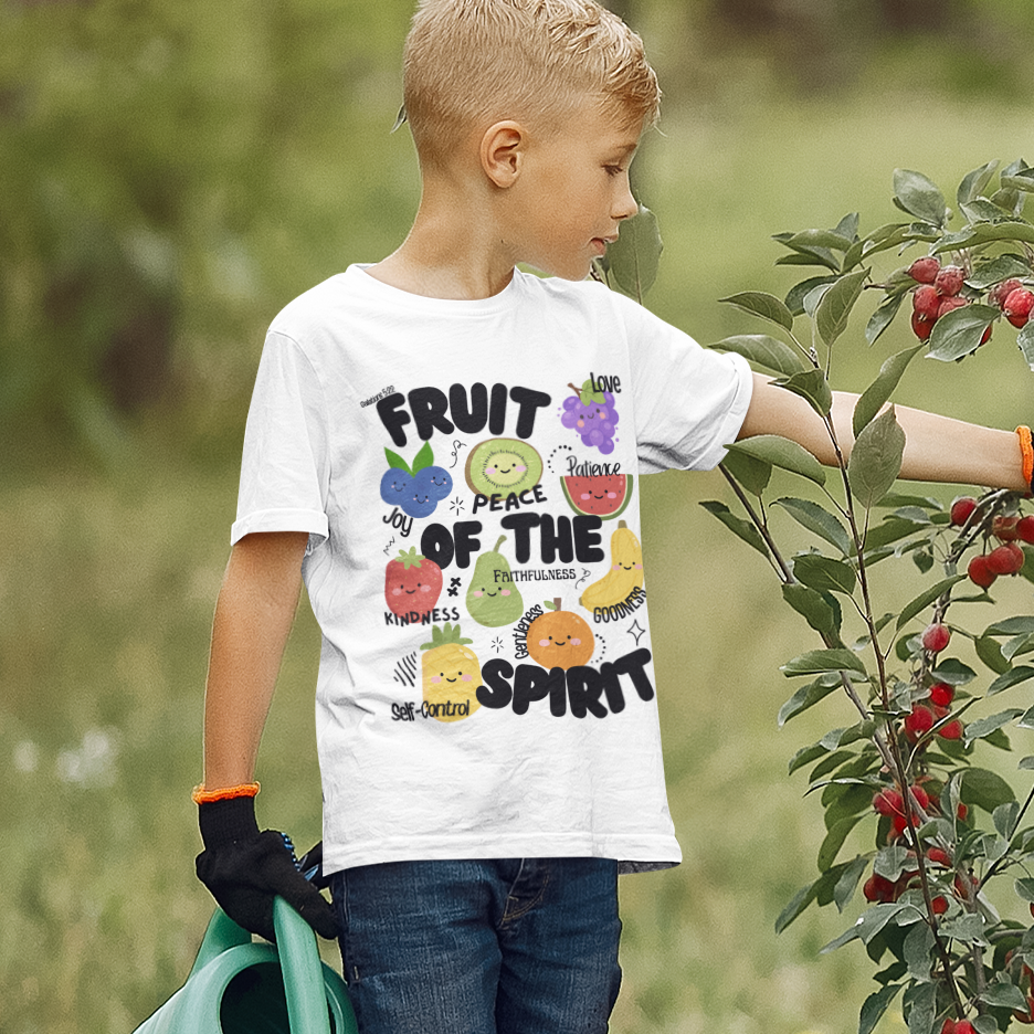 Kids Fruit of the Spirit Christian T-Shirt, Galatians 5:22-23 Youth Bible Verse Tee