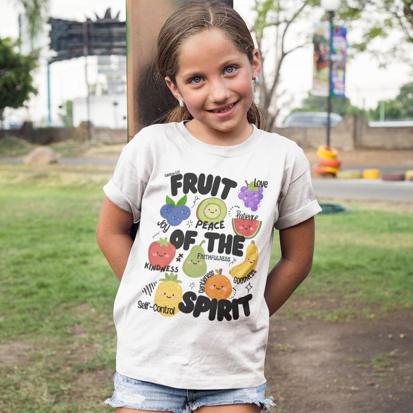 Kids Fruit of the Spirit Christian T-Shirt, Galatians 5:22-23 Youth Bible Verse Tee