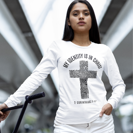 Unisex Long Sleeve Faith Tee - My Identity is in Christ, Christian Apparel, Inspirational Gift, Biblical Message, Religious Shirt