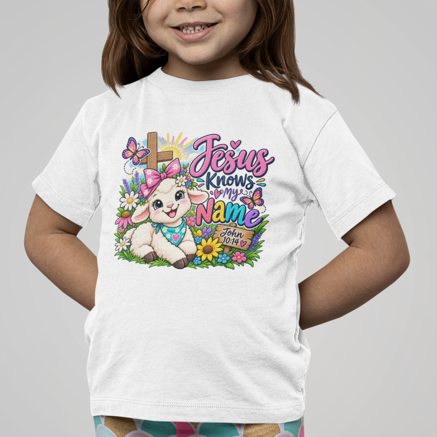 Jesus Knows My Name Christian Toddler T-Shirt | John 10:14 Lamb Bella+Canvas Tee | Faith-Based Little Kids Shirt