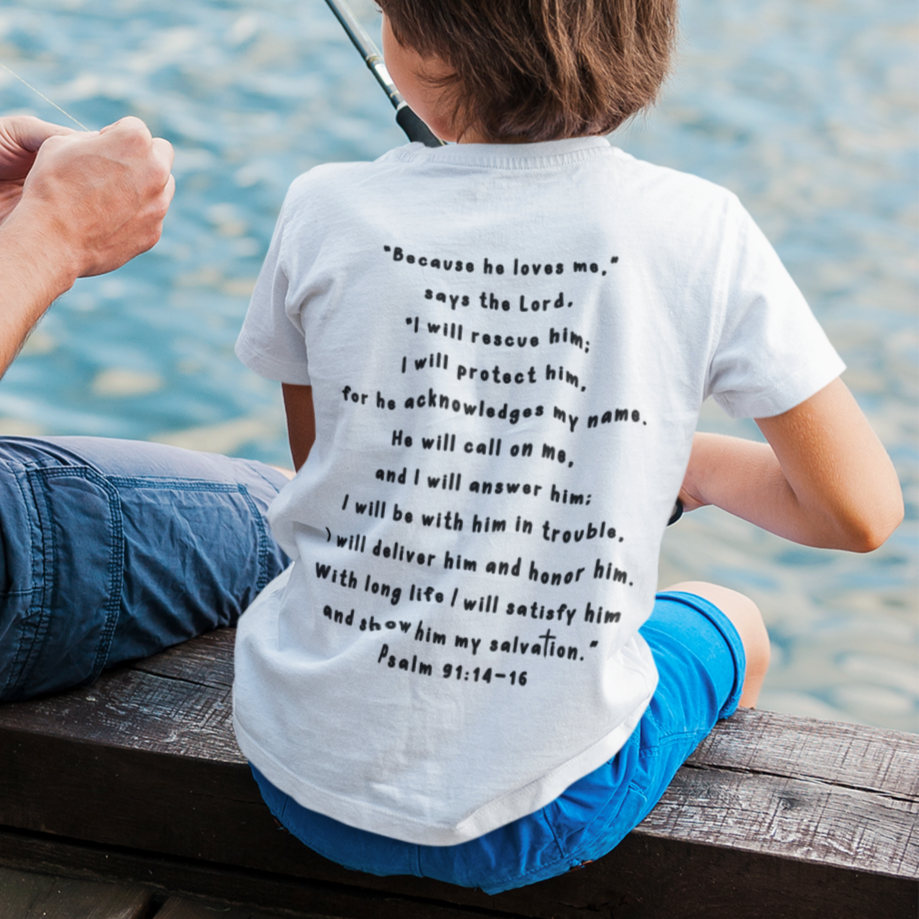 Kids Psalm 91 Bible Verse Youth Short Sleeve Tee