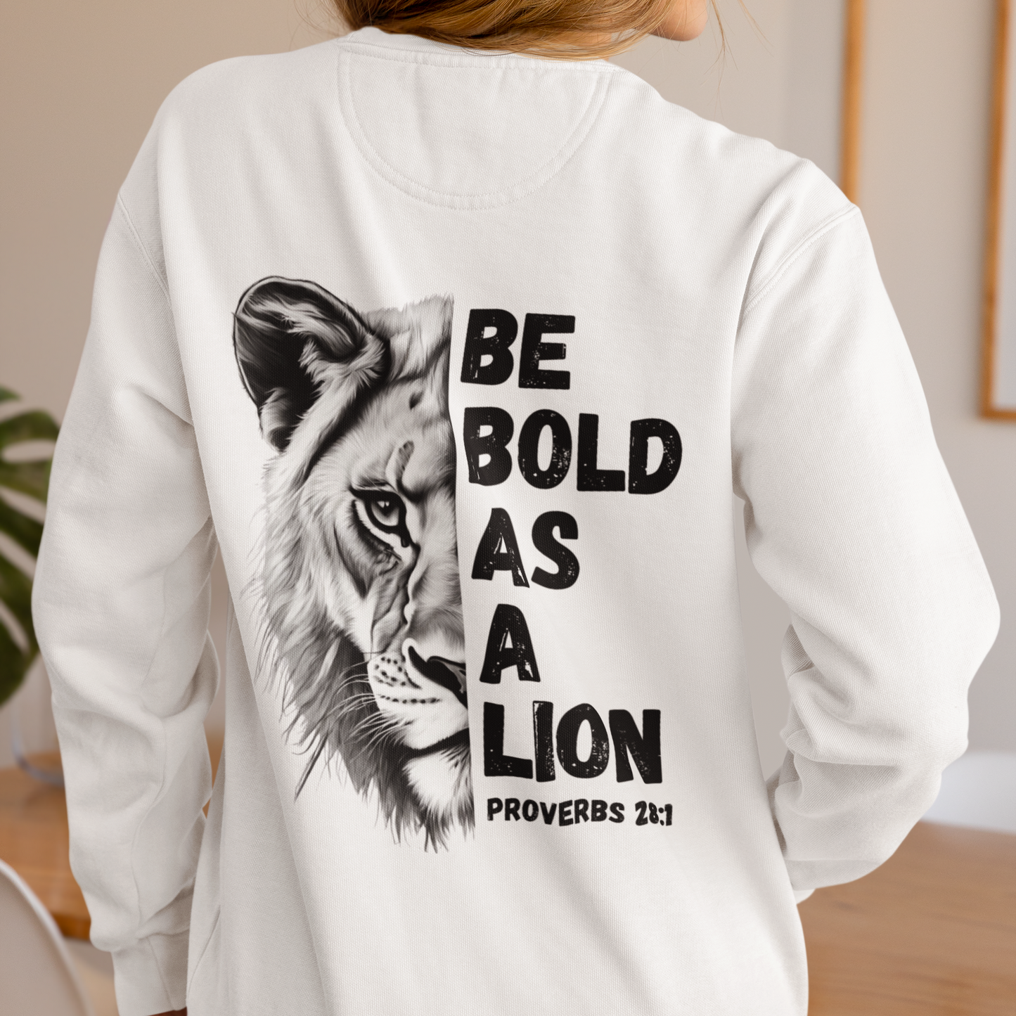Be Bold As A Lion Christian Premium Crewneck Sweatshirt, Faith Based Proverbs Bible Verse  Sweatshirt