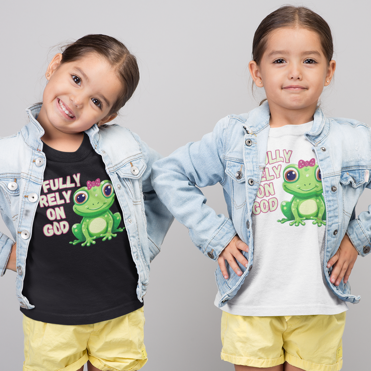 Fully Rely on God Toddler Girl T-Shirt | Christian Frog Tee | Faith-Based Little Girls Shirt