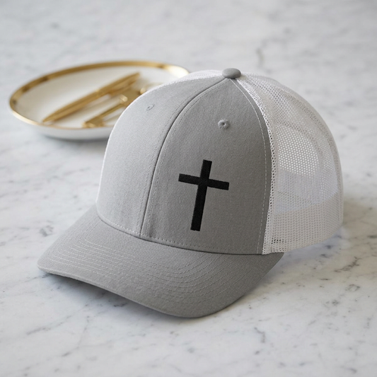 Embroidered Cross Snapback Hat, Faith-Inspired Trucker Cap