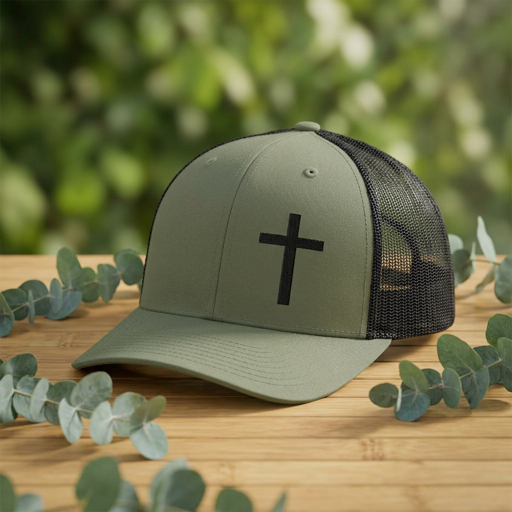 Embroidered Cross Snapback Hat, Faith-Inspired Trucker Cap