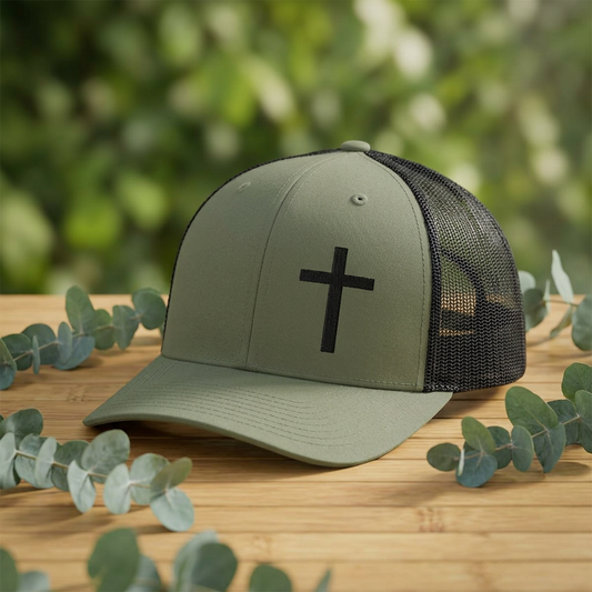 Embroidered Cross Snapback Hat, Faith-Inspired Trucker Cap