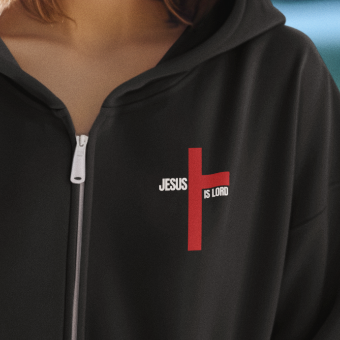 Every Knee Will Bow And Every Tongue Confess Jesus Is Lord Faith-Inspired Full Zip Hoodie | Inspirational Apparel, Christian Gift