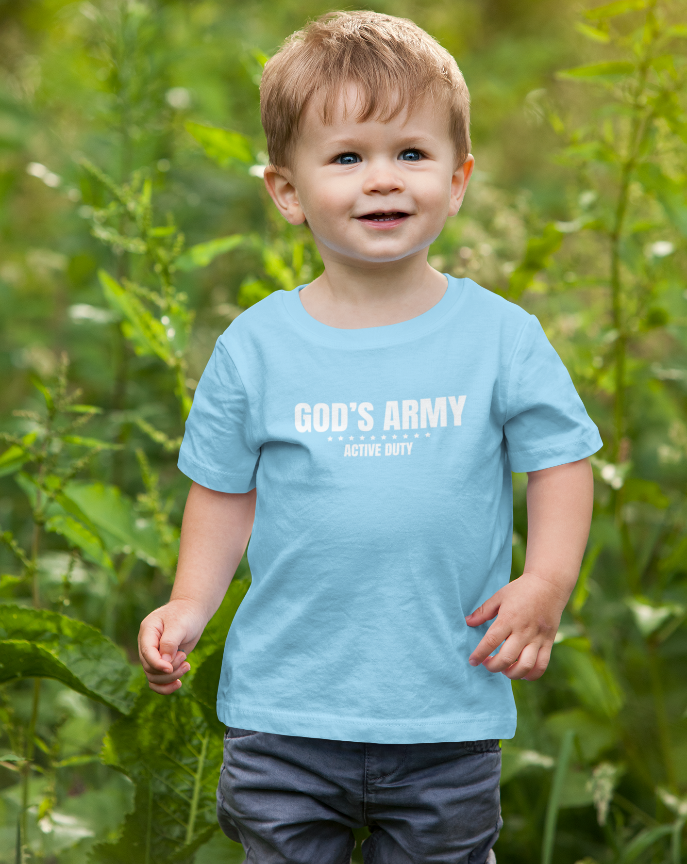 Called to Serve in God's Army. This is a beautiful faith based t-shirt for your children or as a gift for a child of God in your life. Across the chest reads, 'God's Army, Active Duty'.  Make sure to grab one for yourself by checking out the Adult versions of the beautiful Christian Tee, also available on my shop! Cataldo Creations Christian Toddler Tee