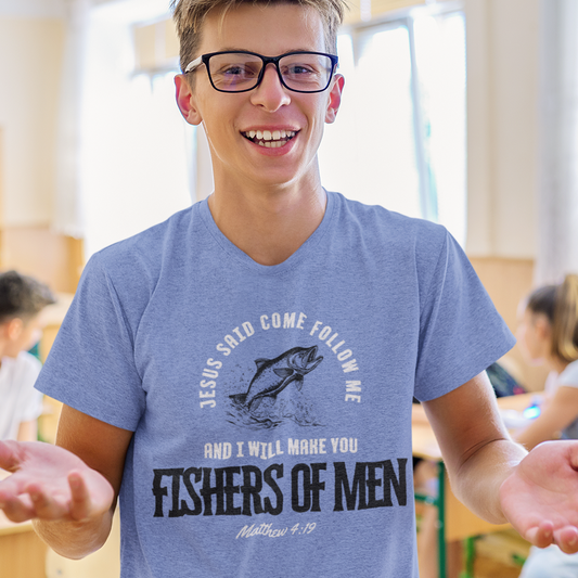 Fishers Of Men Youth Short Sleeve Scripture Tee - Inspirational Jesus Design