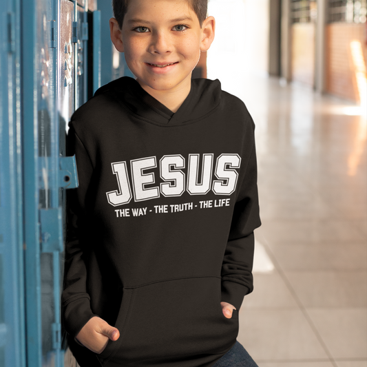 Youth Heavy Blend Hooded Sweatshirt - 'Jesus: The Way, The Truth, The Life' - Inspirational Christian Apparel, Cozy Hoodie for Kids