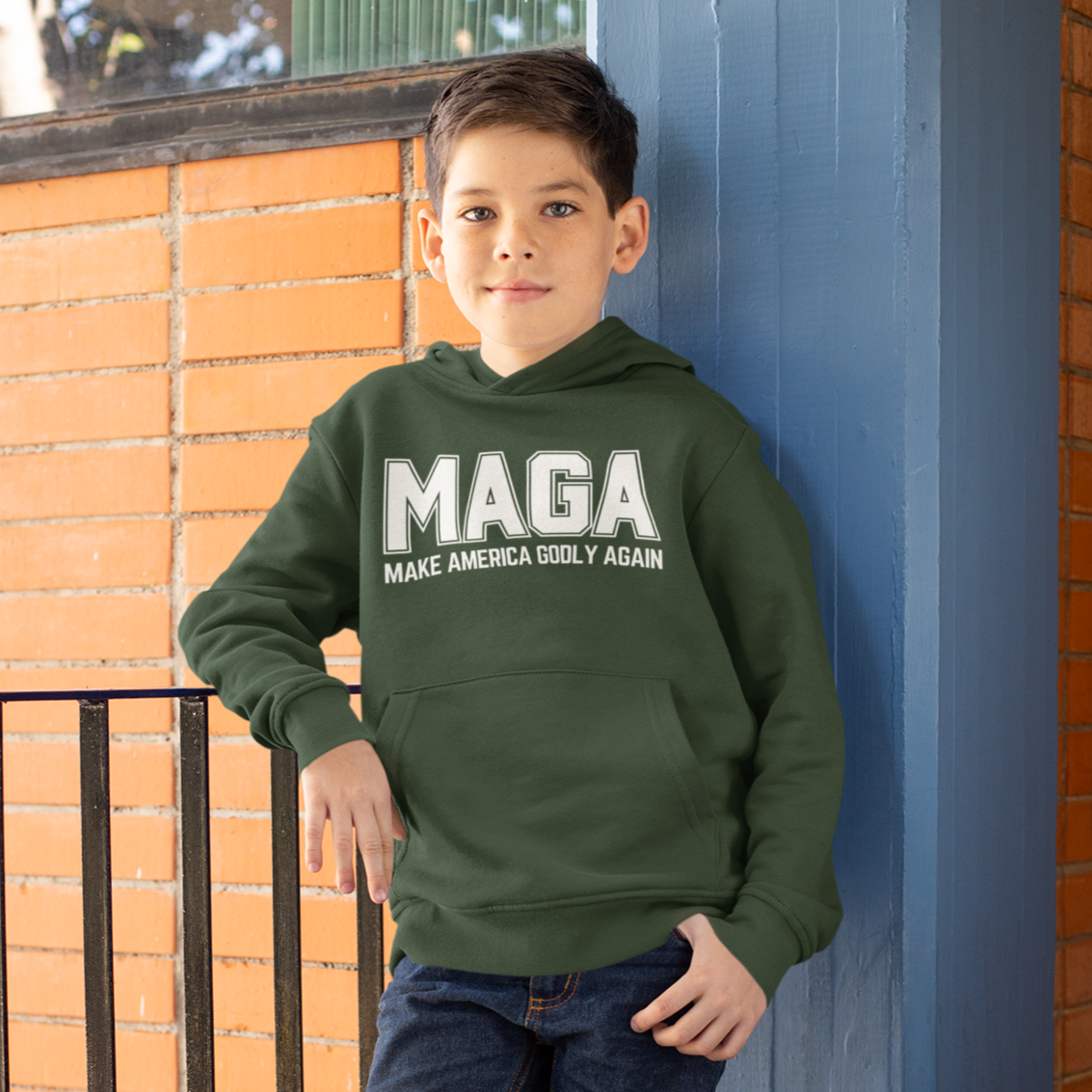 Kids Make America Godly Again MAGA Hooded Sweatshirt