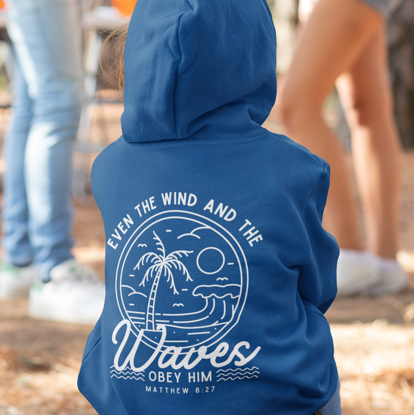 Youth 'Even The Wind And The Waves Obey Him' Bible Verse Hoodie, Beach Vibes Kids Hooded Sweatshirt, Faith-Inspired Teen Hoodie