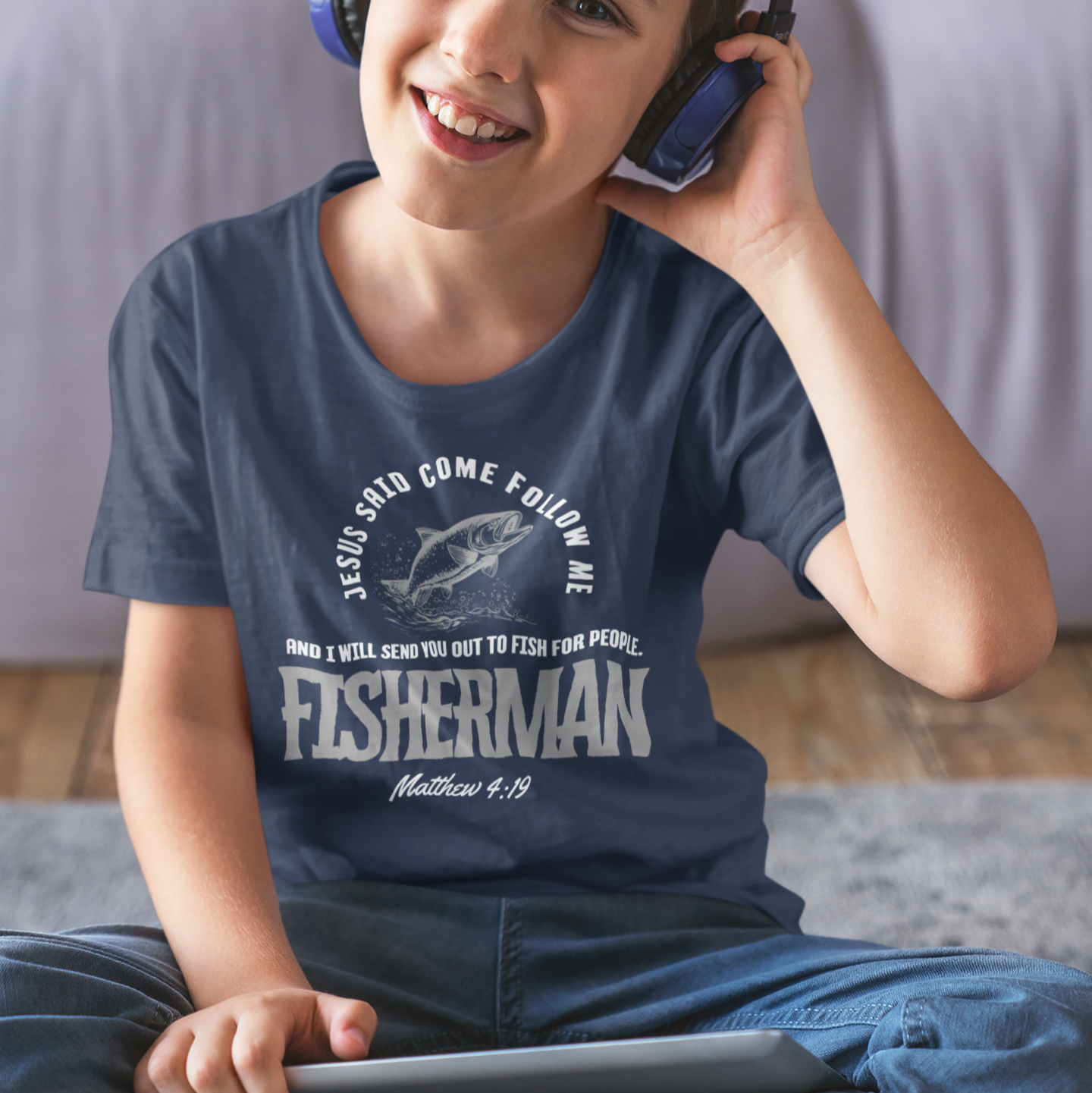 'Fisher Of Men' Fisherman Youth Short Sleeve Tee - Inspirational Jesus Design