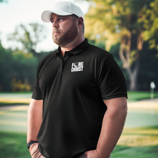 Men's 'Fore Christ' Sport Polo Shirt, Faith-Inspired Activewear, Christian Polo for Golf & Casual Outings, Men's Casual Wear