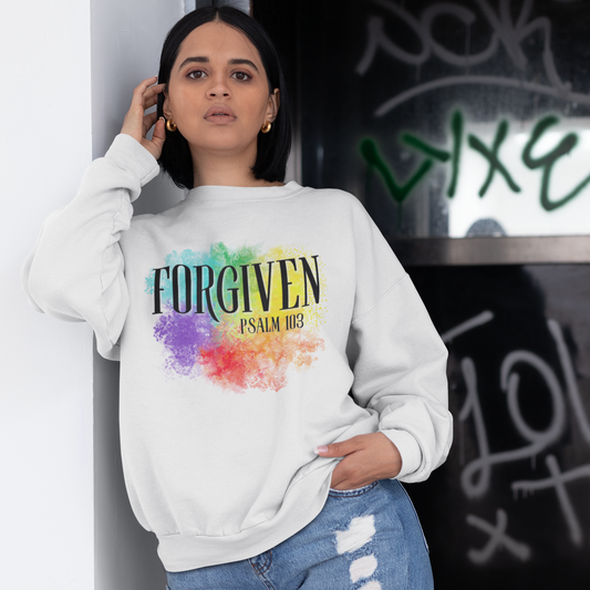 Experience the ultimate comfort and style with our Forgiven Christian Crewneck Super Soft Sweatshirt. This Psalm 103 inspired sweatshirt will not only keep you warm, but also add a splash of color to your wardrobe. Embrace forgiveness and show your faith with this must-have piece.