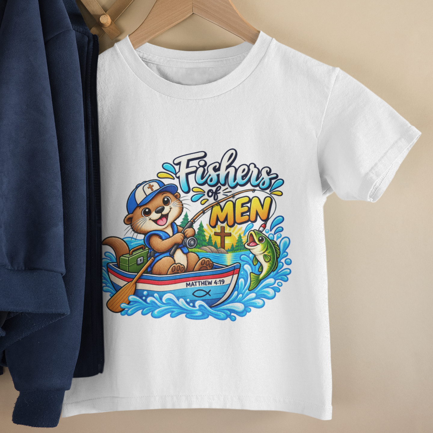 Fishers of Men Christian Toddler T-Shirt | Matthew 4:19 Otter Fishing Tee | Faith-Based Little Kids Clothing