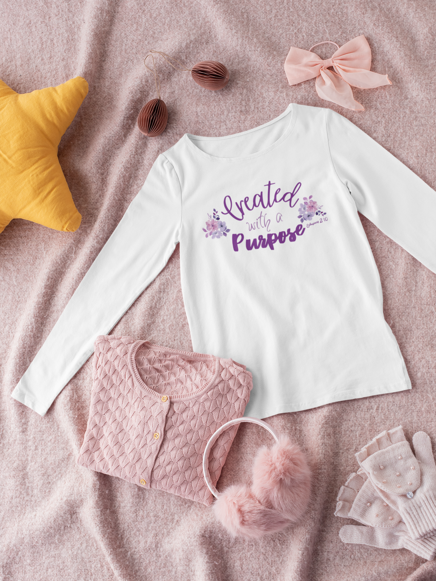 Christian Toddler Created With A Purpose Christian Bible Verse Tee. Bible Verse Tee For Christian Girls. Scripture Tee For Christian Toddlers.  Gospel Tee For Babies.