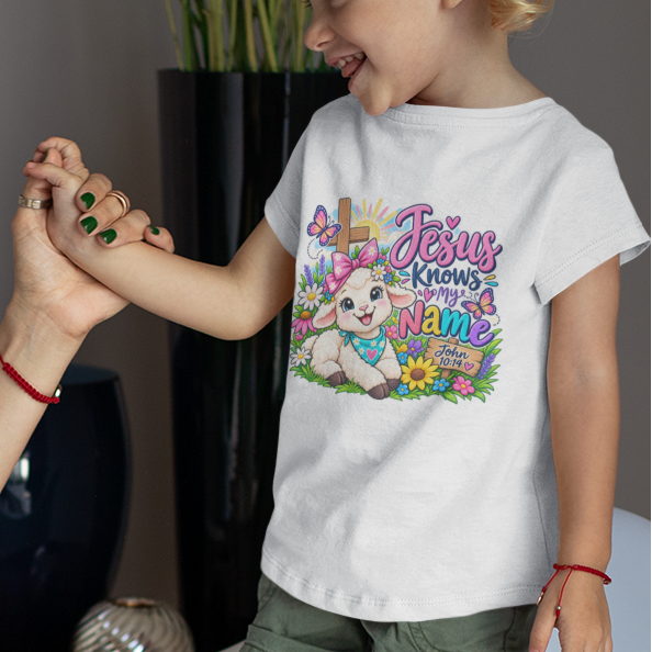 Jesus Knows My Name Christian Toddler T-Shirt | John 10:14 Lamb Bella+Canvas Tee | Faith-Based Little Kids Shirt