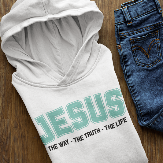 Toddler Jesus The Way, The Truth, The Life Pullover Fleece Hoodie, Christian Jesus Hoodie For Toddlers