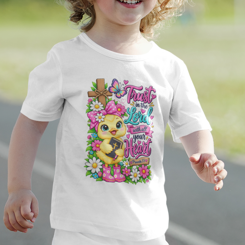 Trust in the Lord Toddler Girl T-Shirt | Proverbs 3:5 Christian Scripture Tee | Faith-Based Little Girls Shirt