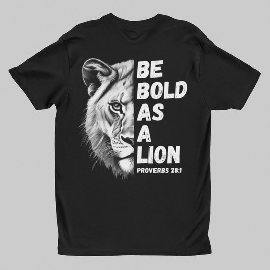 Made In The USA - Bold As A Lion Christian T-Shirt, Inspirational Tee, Faith Apparel, Proverbs 28:1