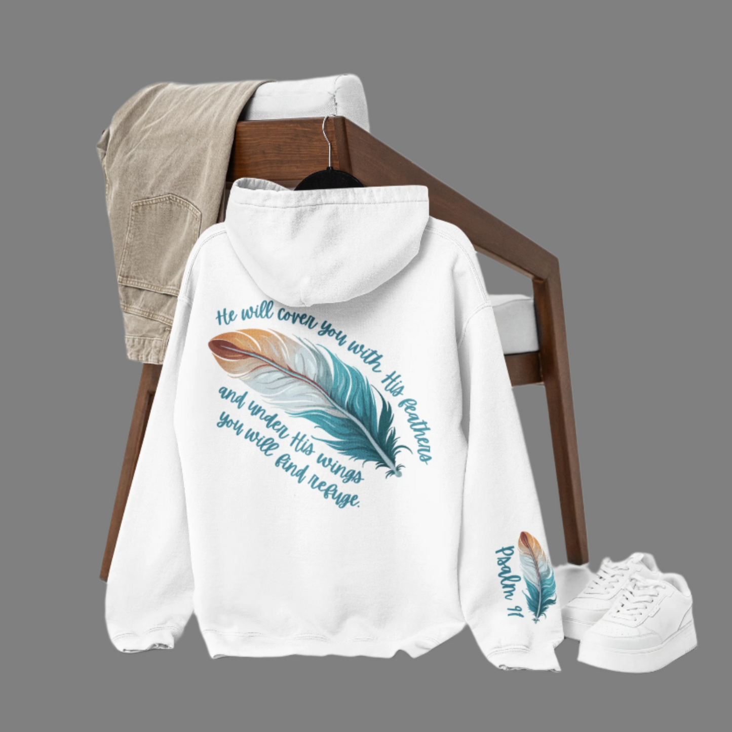 Psalm 91:4 Cover You With His Feathers Heavyweight Hooded Sweatshirt