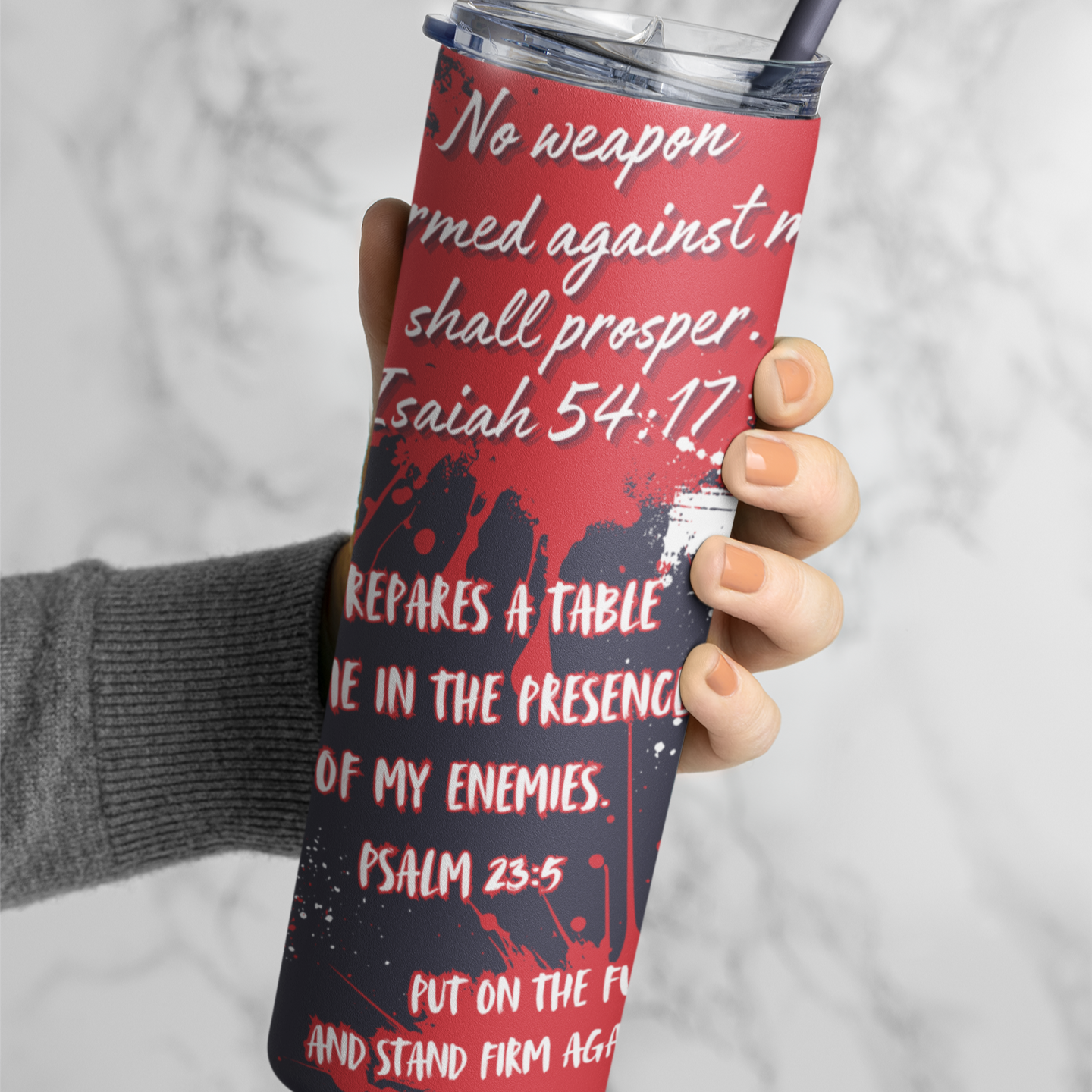 20oz Christian Tumbler With Straw. God's Protection Bible Verse Drink Cup