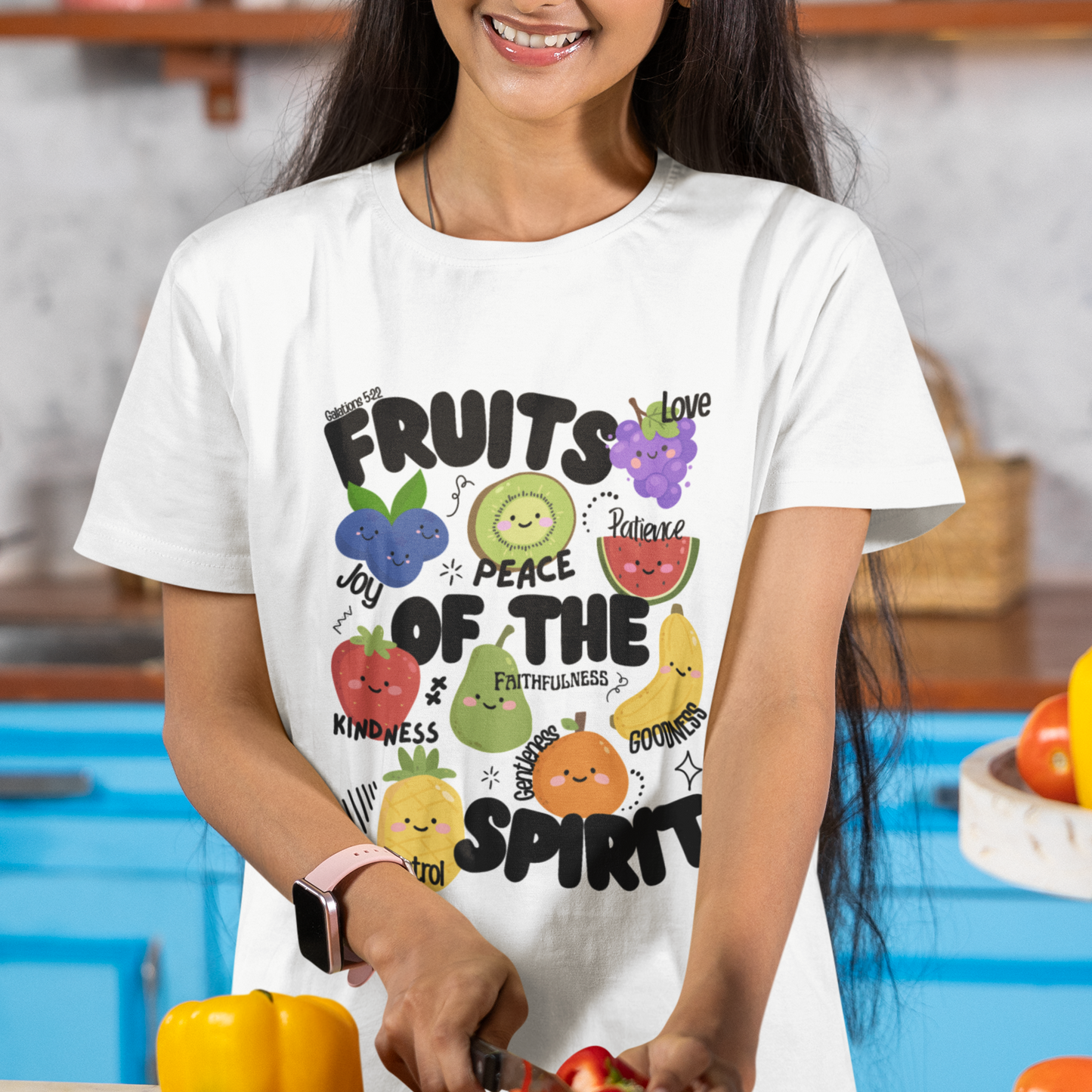 'Fruits of the Spirit' Kids Christian T-Shirt, Youth Bible Verse T-Shirt (Peace, Joy, Kindness)