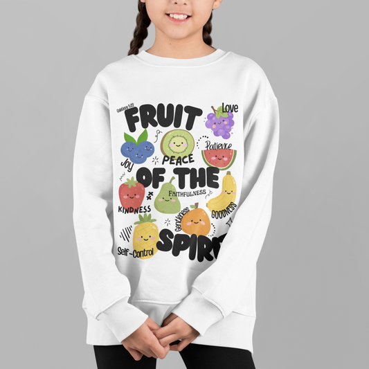 Kids Fruit of the Spirit Christian Crewneck Sweatshirt | Galatians 5:22–23 Youth Bible Verse Sweatshirt