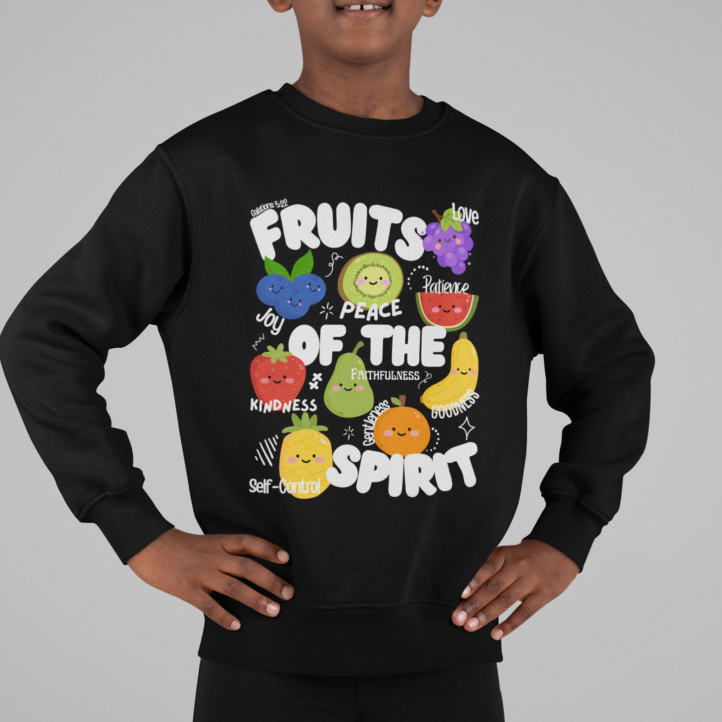 Kids 'Fruits of the Spirit' Crewneck Sweatshirt – Cute Christian Youth Bible Verse Design