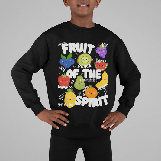 Kids Fruit of the Spirit Christian Crewneck Sweatshirt | Galatians 5:22–23 Youth Bible Verse Sweatshirt