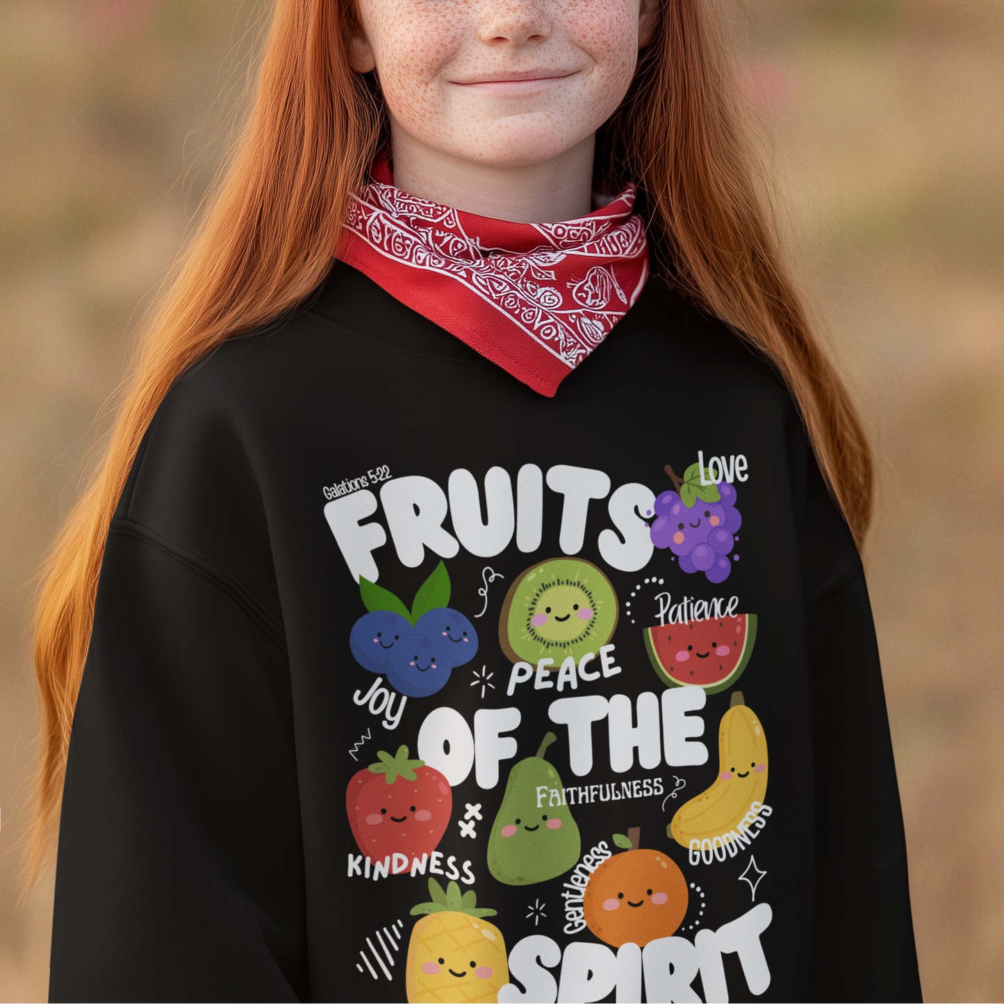 Kids 'Fruits of the Spirit' Crewneck Sweatshirt – Cute Christian Youth Bible Verse Design