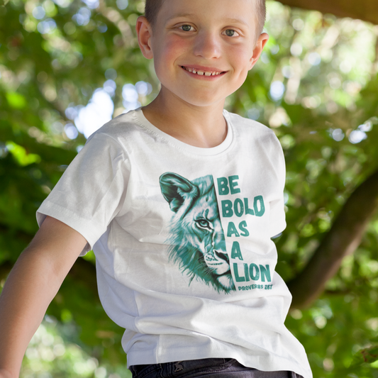 Kids Be Bold As A Lion Bible Verse Short Sleeve Tee - Green Design