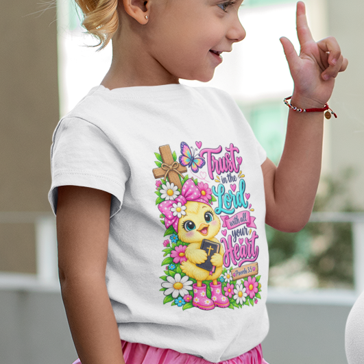 Trust in the Lord Toddler Girl T-Shirt | Proverbs 3:5 Christian Scripture Tee | Faith-Based Little Girls Shirt
