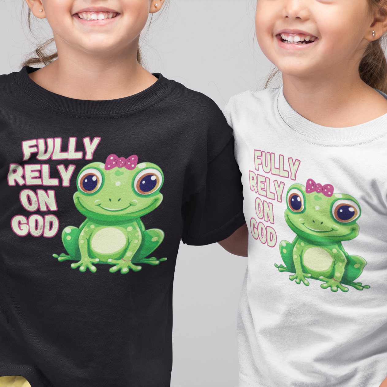 Fully Rely on God Toddler Girl T-Shirt | Christian Frog Tee | Faith-Based Little Girls Shirt