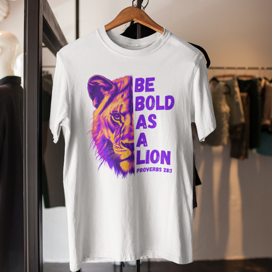 Bold As A Lion Christian Graphic Tee. Proverbs Bible Verse Unisex Jersey Short Sleeve T-Shirt