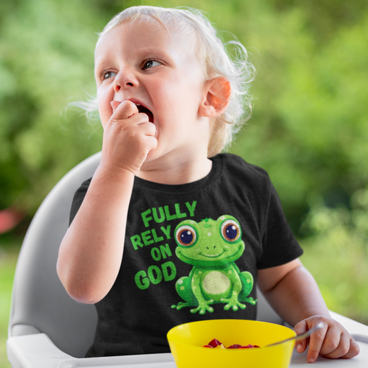 Full Rely On God Christian Toddler Tee, Frog Short Sleeve T-Shirt