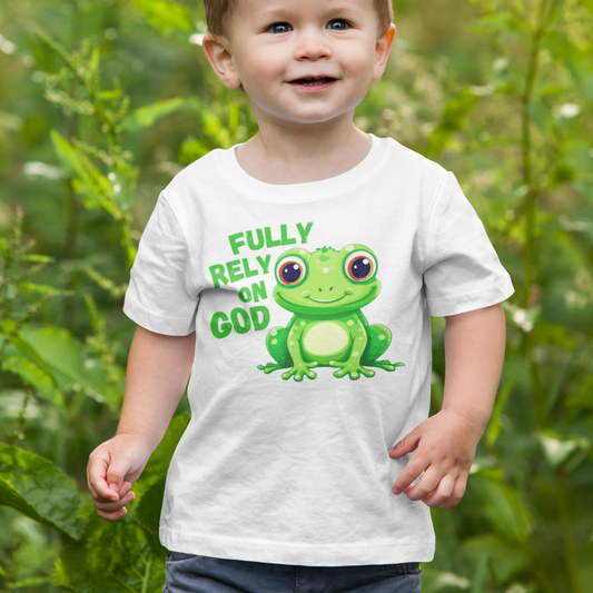 Full Rely On God Christian Toddler Tee, Frog Short Sleeve T-Shirt