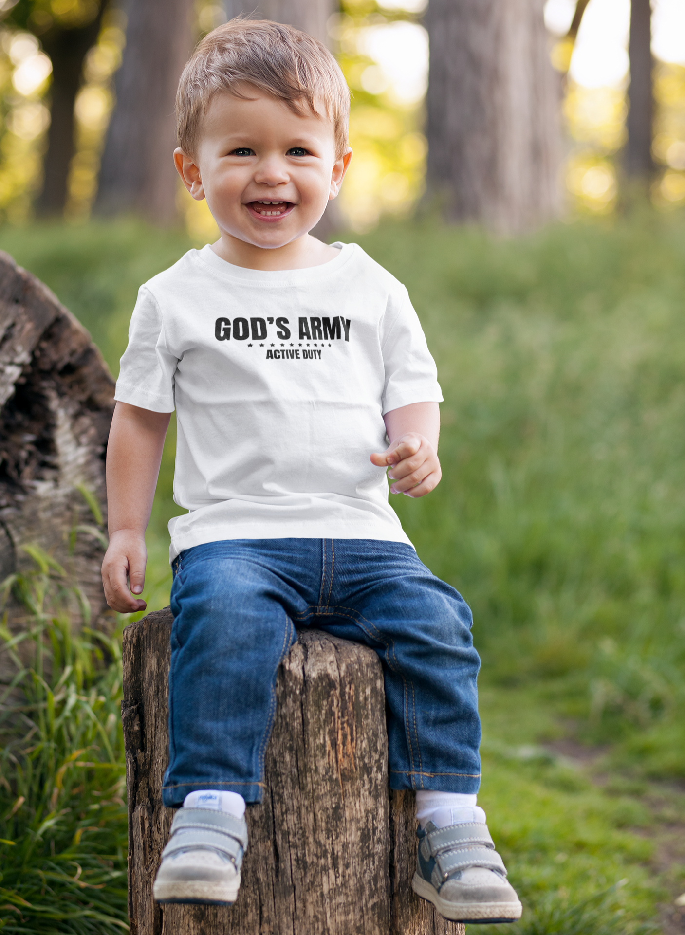 Called to Serve in God's Army. This is a beautiful faith based t-shirt for your children or as a gift for a child of God in your life. Across the chest reads, 'God's Army, Active Duty'.  Make sure to grab one for yourself by checking out the Adult versions of the beautiful Christian Tee, also available on my shop! Cataldo Creations Christian Toddler Tee