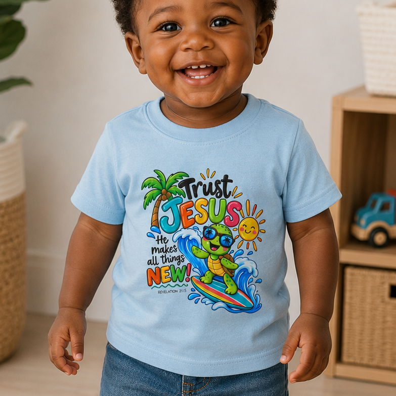Trust Jesus He Makes All Things New Infant Christian T-Shirt – Revelation 21:5 Rabbit Skins 3322 Baby Tee