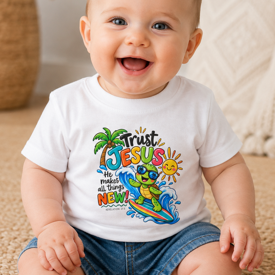 Trust Jesus He Makes All Things New Infant Christian T-Shirt – Revelation 21:5 Rabbit Skins 3322 Baby Tee